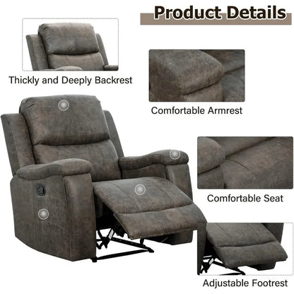 Leather Recliner Chair, Classic and Traditional Manual Recliner Chair with Overstuffed Arms and Back, Manual Single Sofa with Pa