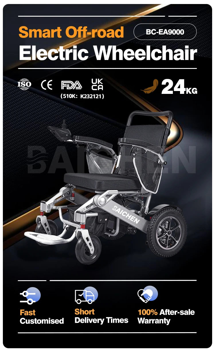 Baichen CE ISO Faltbarer 4x4 Elektrorollstuhl Leichter tragbarer Aluminium-Rollstuhl Preis Elektrorollstuhl