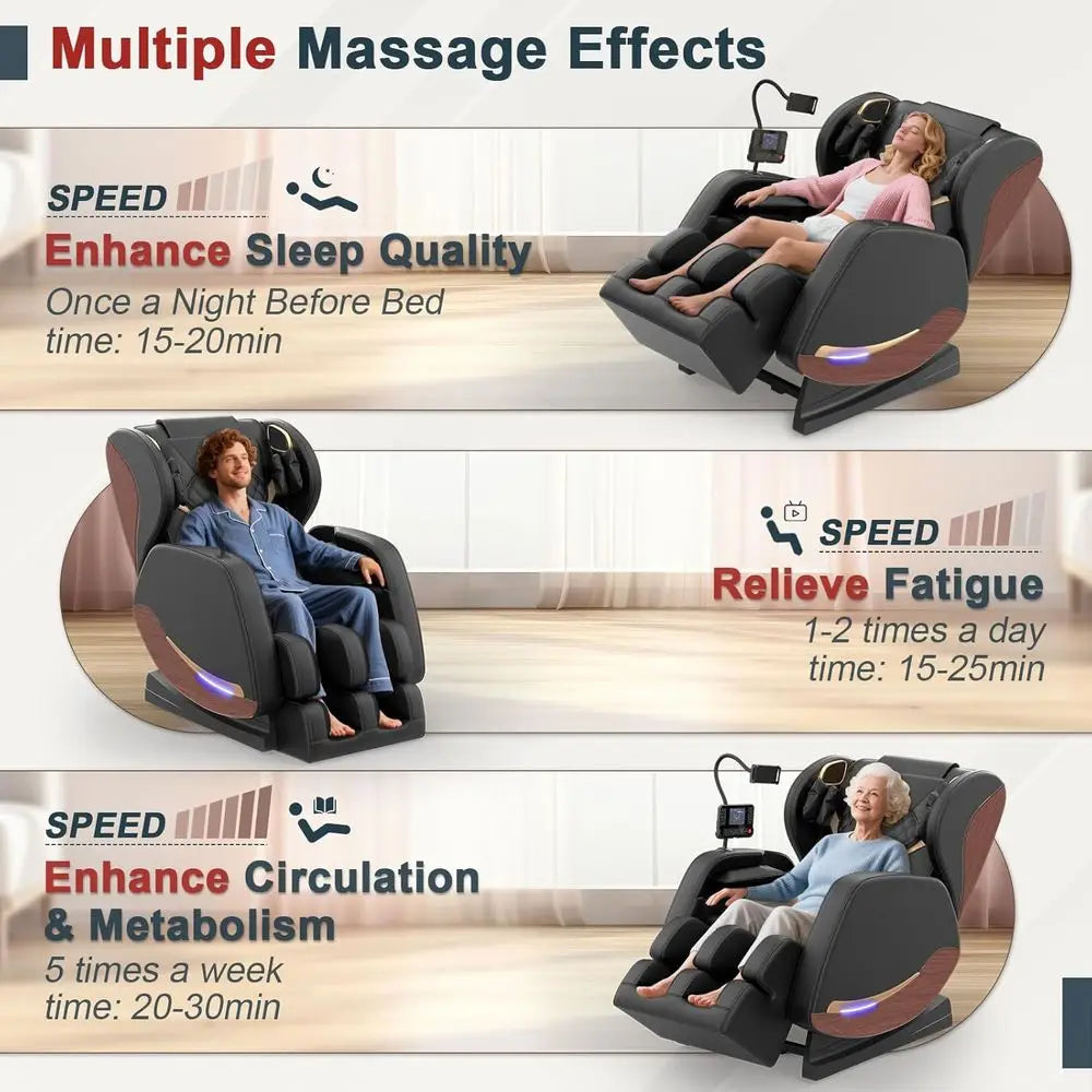 Fauteuil de massage 2026, fauteuil de massage corps entier et inclinable avec 10 points fixes, zéro gravité, cuir grain de bois, massage des pieds