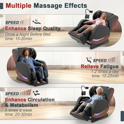 Fauteuil de massage 2026, fauteuil de massage corps entier et inclinable avec 10 points fixes, zéro gravité, cuir grain de bois, massage des pieds