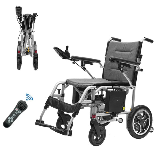 Ultraleichter klappbarer ferngesteuerter Aluminium-Rollstuhl, tragbarer Elektrorollstuhl für Behinderte auf Reisen