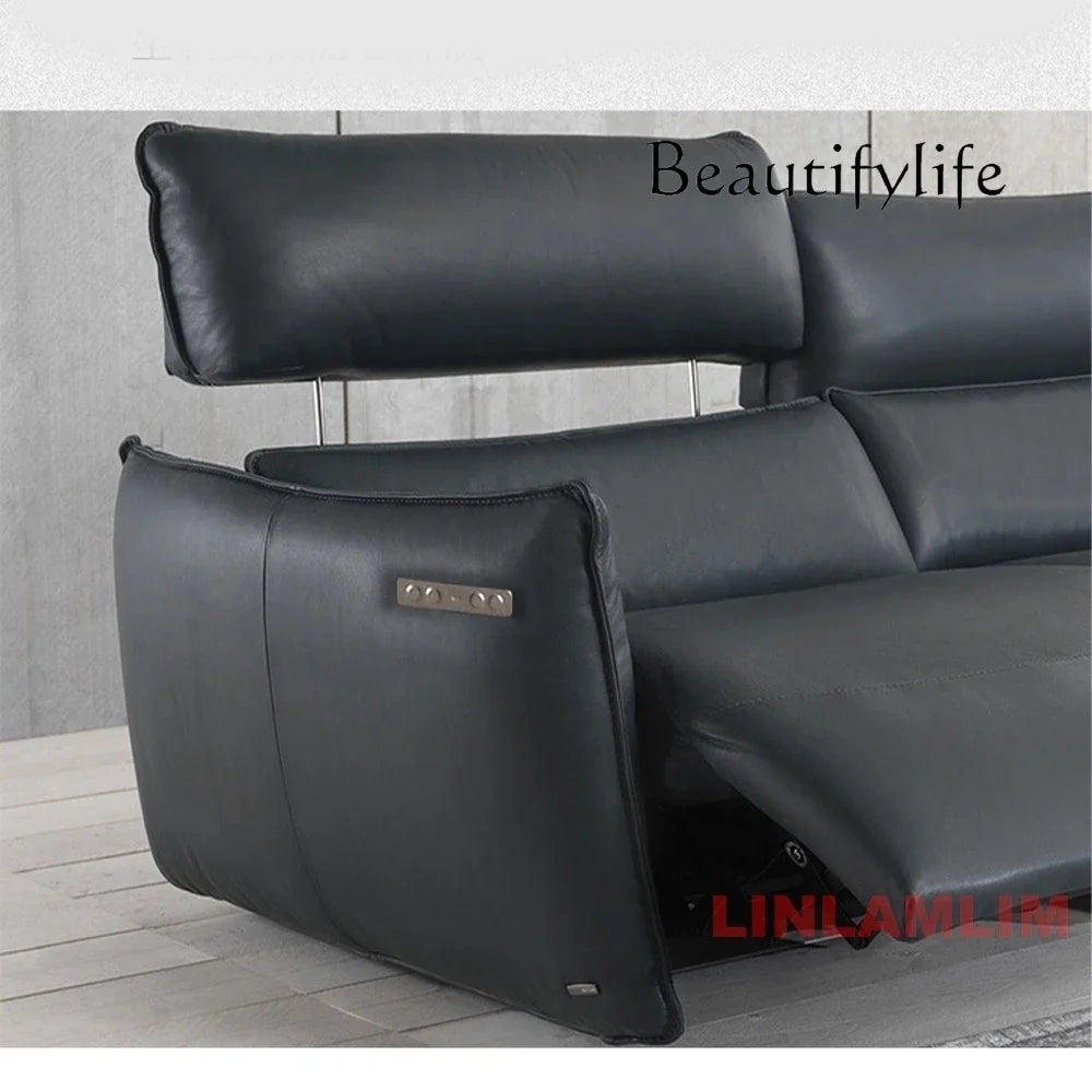 QY Ecksofa mit zwei Motoren, elektrischer Relaxfunktion, echtem Leder und verstellbaren Kopfstützen, L-förmige Eckcouch mit Chaiselongue