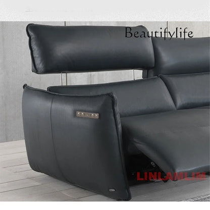 QY Ecksofa mit zwei Motoren, elektrischer Relaxfunktion, echtem Leder und verstellbaren Kopfstützen, L-förmige Eckcouch mit Chaiselongue