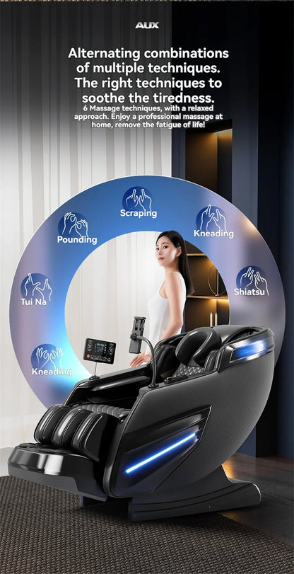 AUX 6D Shiatsu-Massagesessel, Smart-Massagesessel, Ganzkörper-Schwerelosigkeits-Streckmassagesessel, Relax-Massagesessel