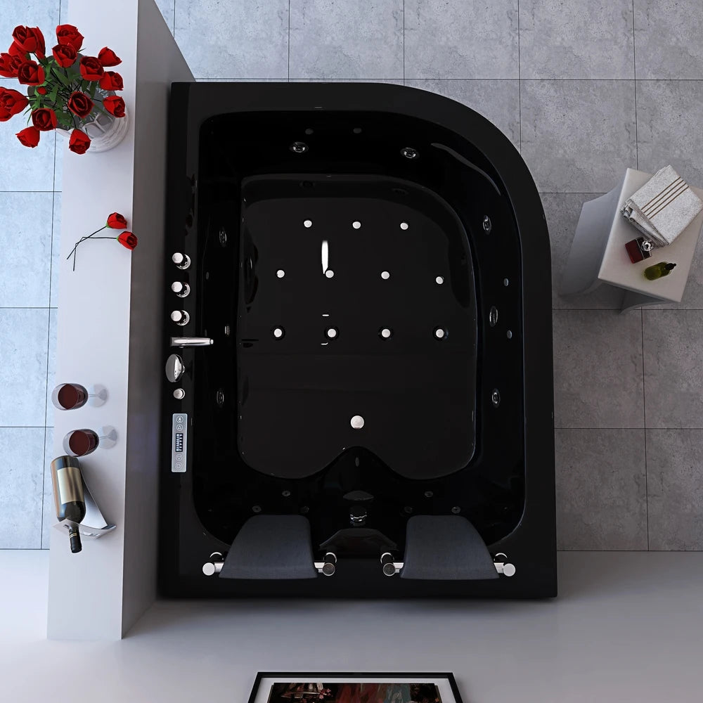 Schwarze Acryl-2-Personen-freistehende Luftstrahl-Massage-Badewanne Whirlpool Intelligente LED-Licht-Spa-Badewanne