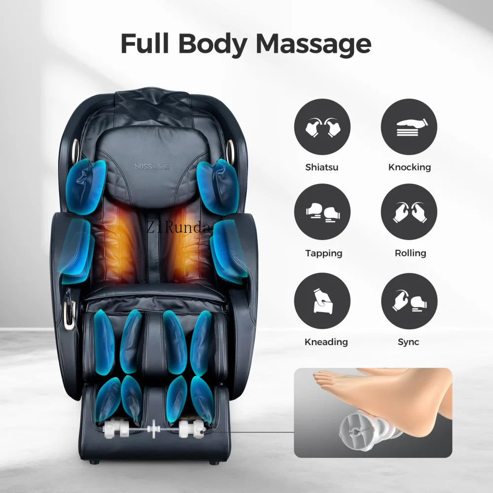 3D-Zero-Gravity-Massagesessel, Shiatsu-Ganzkörper-Liegesessel mit App, Schwarz