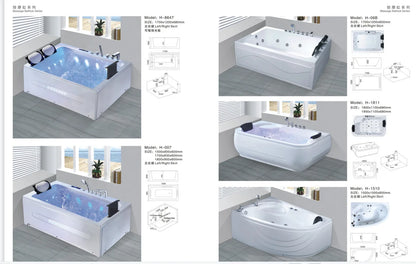 Hot sale large double massage acrylic bathtub with pillow