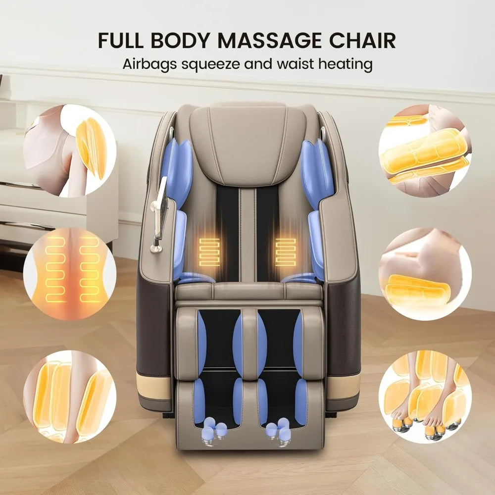 Massage Chair Full Body, Zero Gravity Massage Chair with 6 Auto Modes, 8 Fixed-Point Massage Rollers, LCD, Bluetooth,