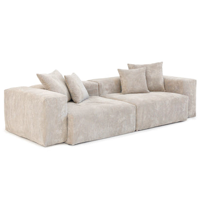 Modernes Cord-Sofa mit 4 Kissen, 102" L-förmiges Sofa mit Chaiselongue und Ottoman, Hartholzrahmen-Sofa für das Wohnzimmer