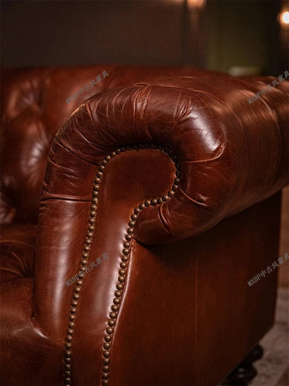 Classic Retro Oil Wax Leather Sofa - Luxury Pull-Up Sofa for Villa & Living Room