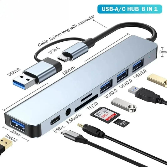 8-in-1 USB-C Hub Expander with 3 USB 3.0 Ports – Type-C Multiport Adapter Dock for Xiaomi Phone & Tablet