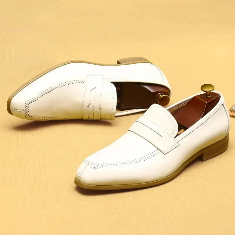 British Trend Men’s Dress Shoes – Luxury White Leather Loafers for Weddings & Business