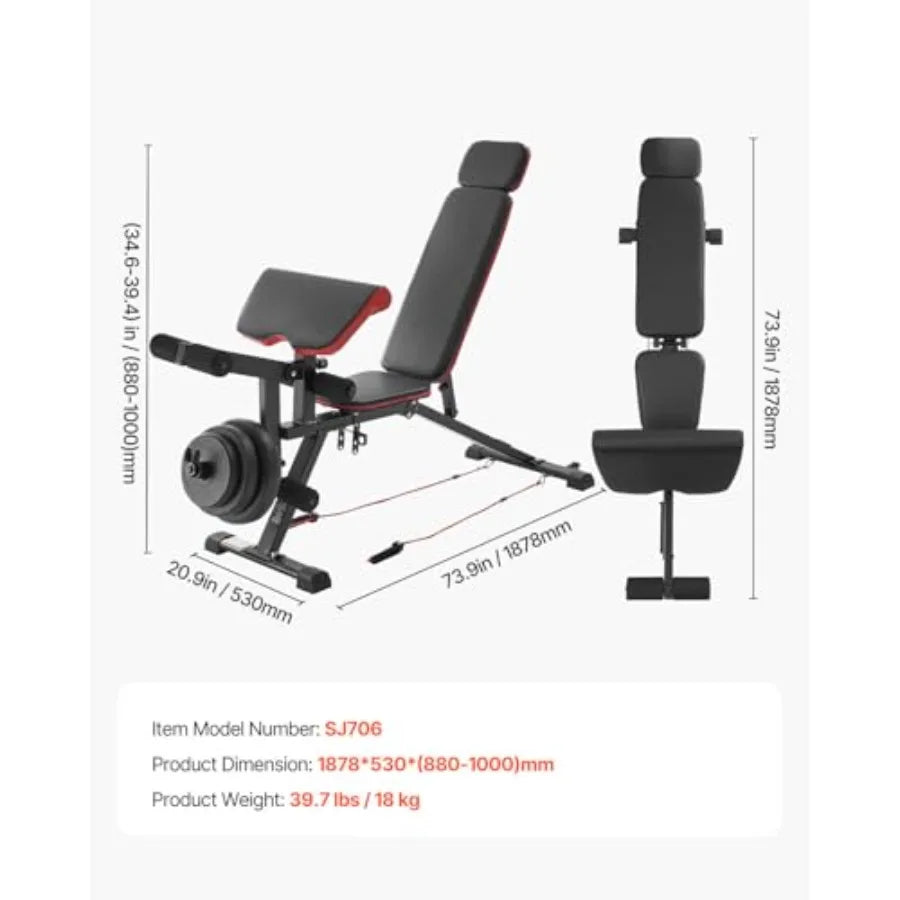 Verstellbare Hantelbank, bis zu 360 kg Belastbarkeit für umfassendes Ganzkörpertraining. Ideale Bauchmuskelbank für Krafttraining im Heim-Fitnessstudio Tr