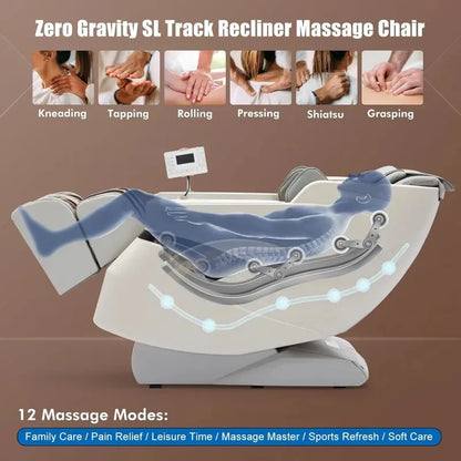 Ganzkörper-Massagesessel, SL-Track Zero-Gravity-Massagesessel mit Heizung, Bluetooth-Lautsprecher, KI-Sprachsteuerung, Weiß