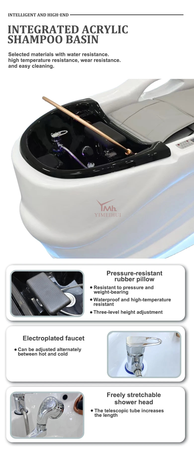 Weißer Fiberglas-Headspa-Tisch elektrische Massage Shampoo-Liege mit Wasserkreislauf