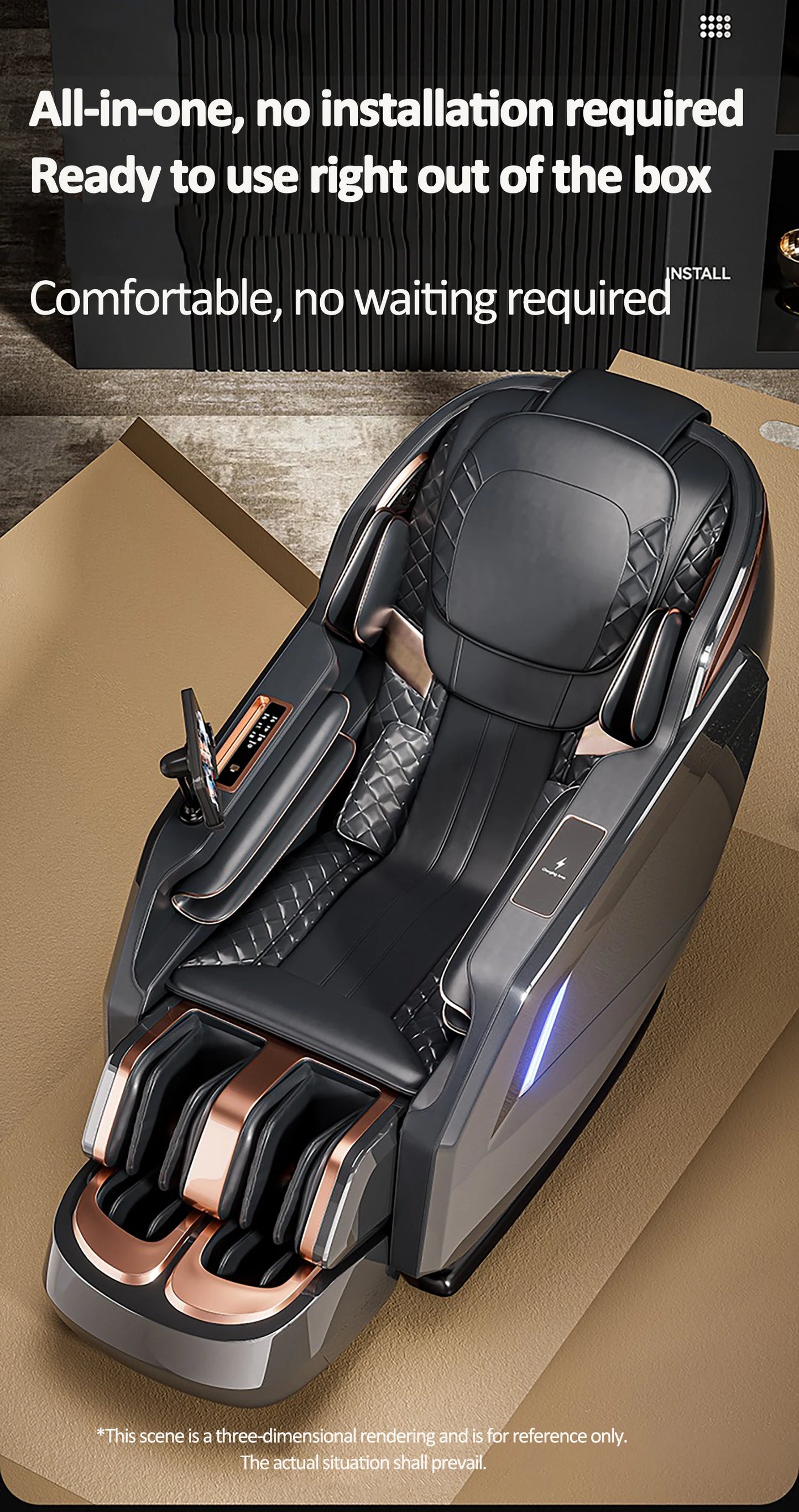 Luxuriöser elektrischer 4D-Massagesessel Zero Gravity SL-Track & Wärmetherapie Ganzkörper-Airbag Yoga Stretching Shiatsu-Liegesessel Massage