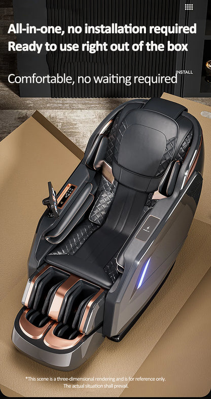 Luxuriöser elektrischer 4D-Massagesessel Zero Gravity SL-Track & Wärmetherapie Ganzkörper-Airbag Yoga Stretching Shiatsu-Liegesessel Massage