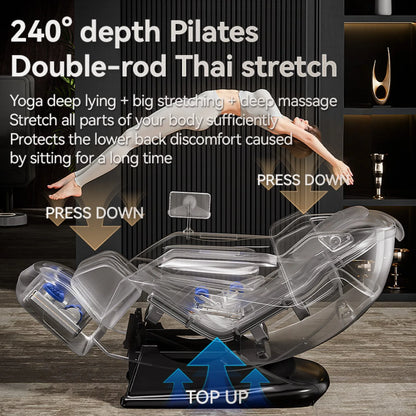 Luxuriöser elektrischer 4D-Massagesessel Zero Gravity SL-Track & Wärmetherapie Ganzkörper-Airbag Yoga Stretching Shiatsu-Liegesessel Massage