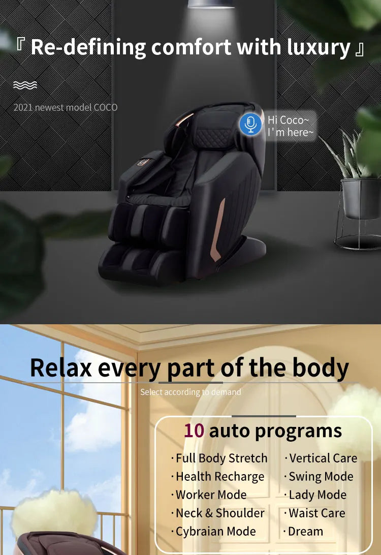 2021 4D Massagesessel Schwerelosigkeit schwarz mit Wadenmassage