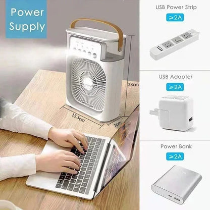 3-in-1 Portable Air Conditioner Fan with LED Night Light – Mini Air Cooler & Humidifier for Home/Office