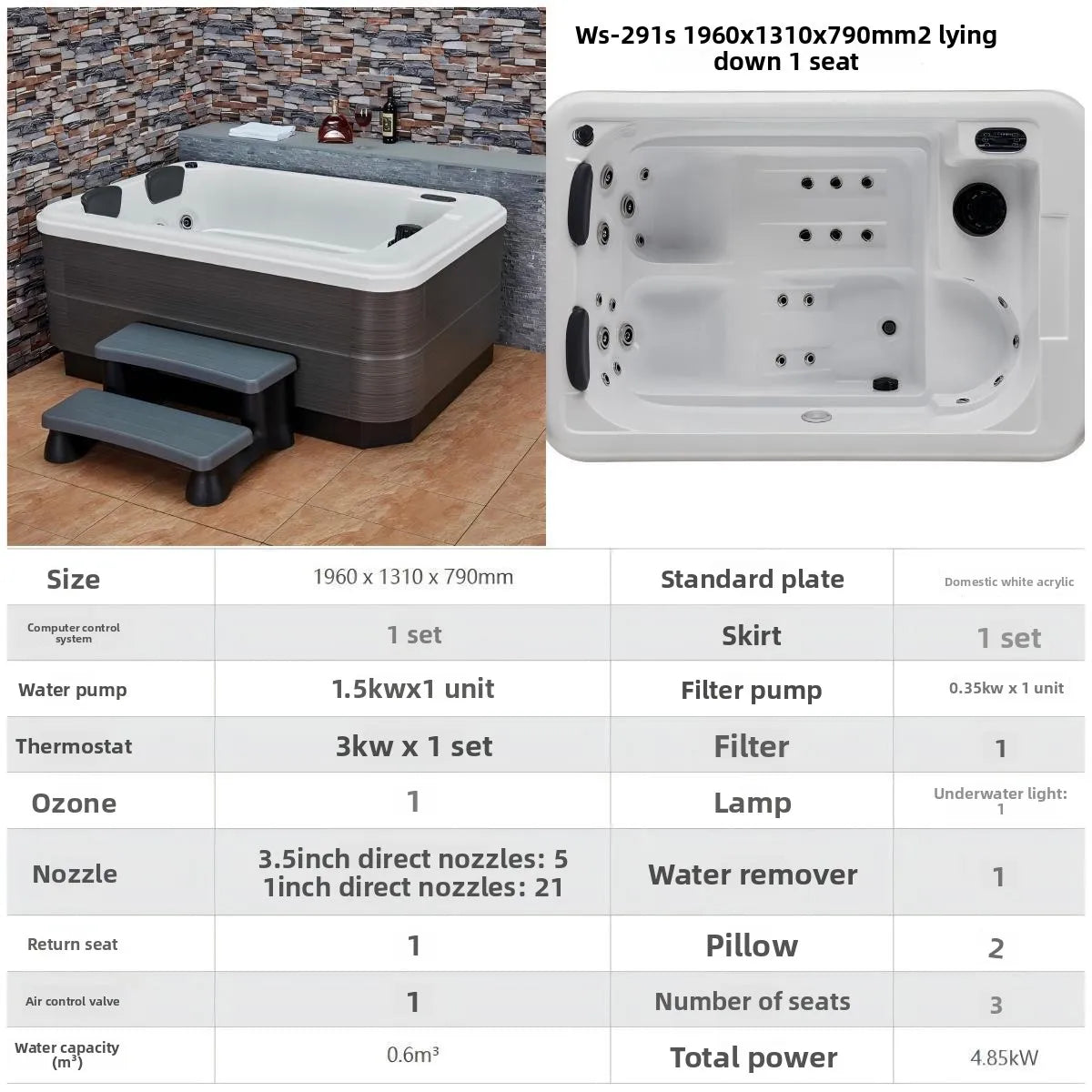 Outdoor-Jacuzzi-SPA-Whirlpool, großer Acryl-Massagebadewanne, intelligenter thermostatisch beheizter Pool, Villa, Hof, Hotel, Resort
