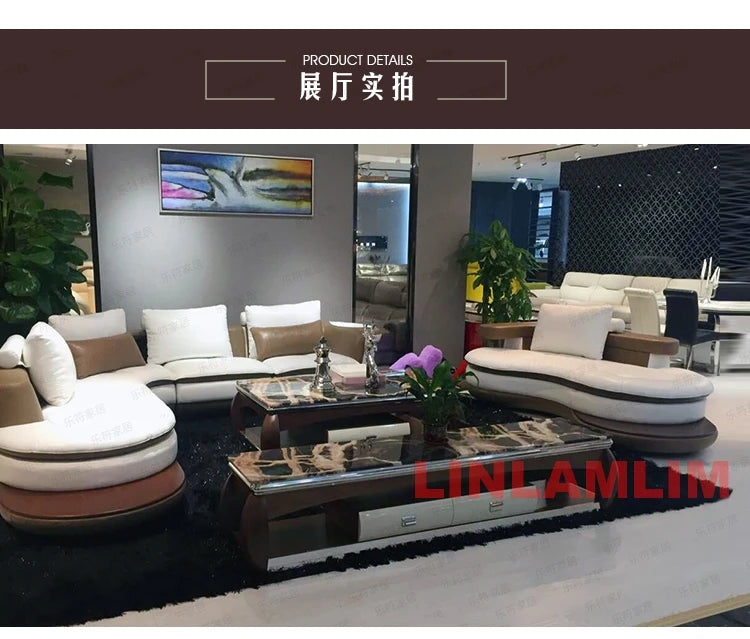 Modernes Luxus-Sofa-Set aus echtem Leder mit Lautsprecher und USB, U-förmiges Wohnzimmersofa mit Ablageregalen