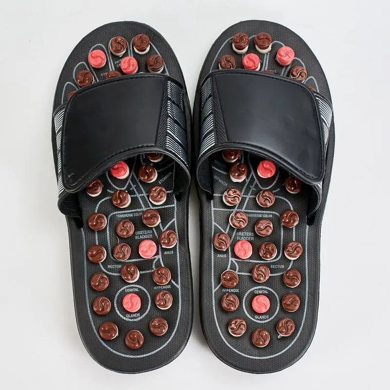 Health care Wooden base acupunture foot massage slippers natural stone acupoint massage slippers