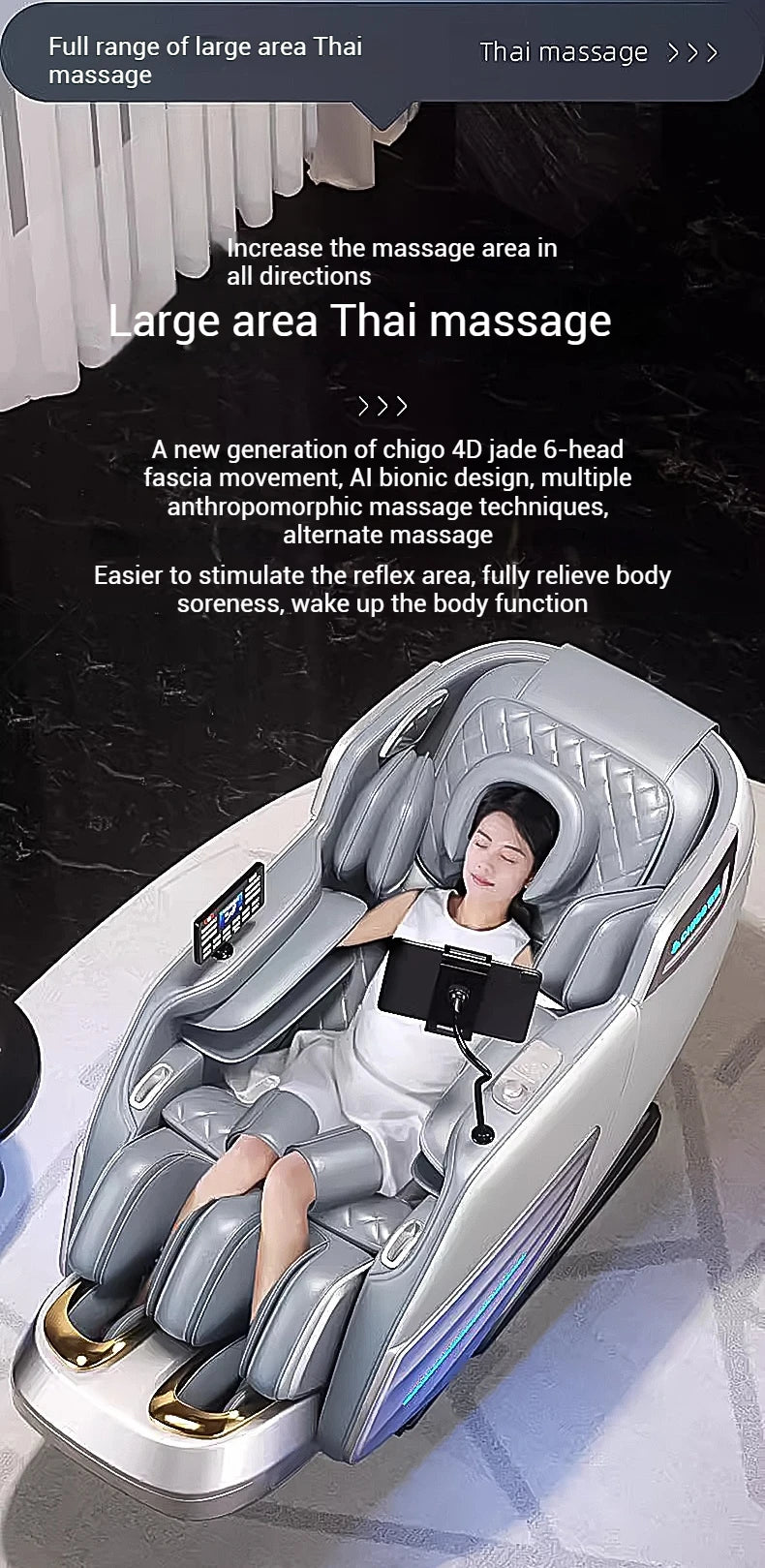 2025 4D-Massagesessel Shiatsu-Massage Ganzkörpermassagesessel Schwerelosigkeit, ausziehbare Fußstütze, SL Track Heizung Airbags, Heizung