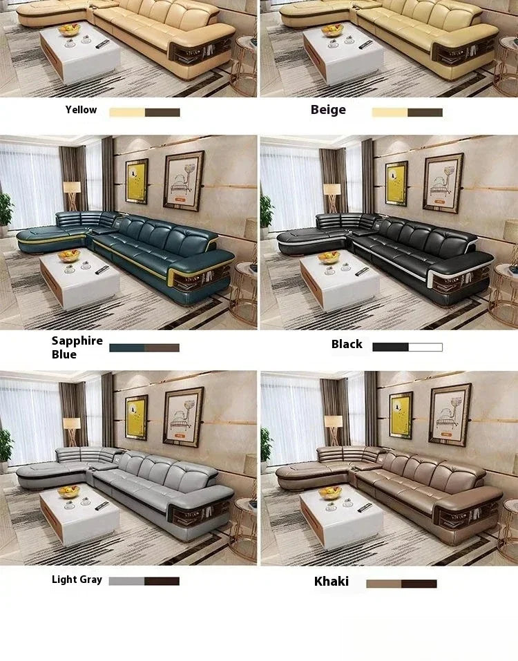 Luxuriöse L-förmige Sektionssofas aus echtem Leder mit USB- und Bluetooth-Lautsprecher – MINGDIBAO Wohnzimmer Italienische Ledersofas