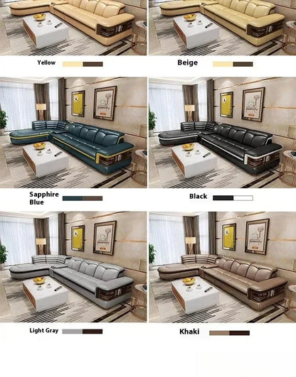 Luxuriöse L-förmige Sektionssofas aus echtem Leder mit USB- und Bluetooth-Lautsprecher – MINGDIBAO Wohnzimmer Italienische Ledersofas