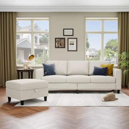 78 L-förmiges beigefarbenes Leinen-Haustierfreundliches modulares 3-Sitzer-Schlafsofa für das Wohnzimmer