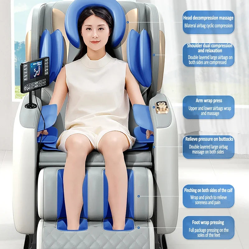 Luxus-Elektro-Freizeit-Massagesessel Zero Gravity Intelligent Ganzkörper-Multifunktions-Bluetooth-Musik-U-förmiges Kissen+Kurzbefehl