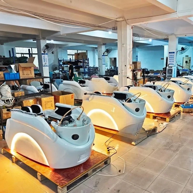 Hair Salon Furniture Lay Down Washing Chair Electric Massage Head Spa Shampoo Bed