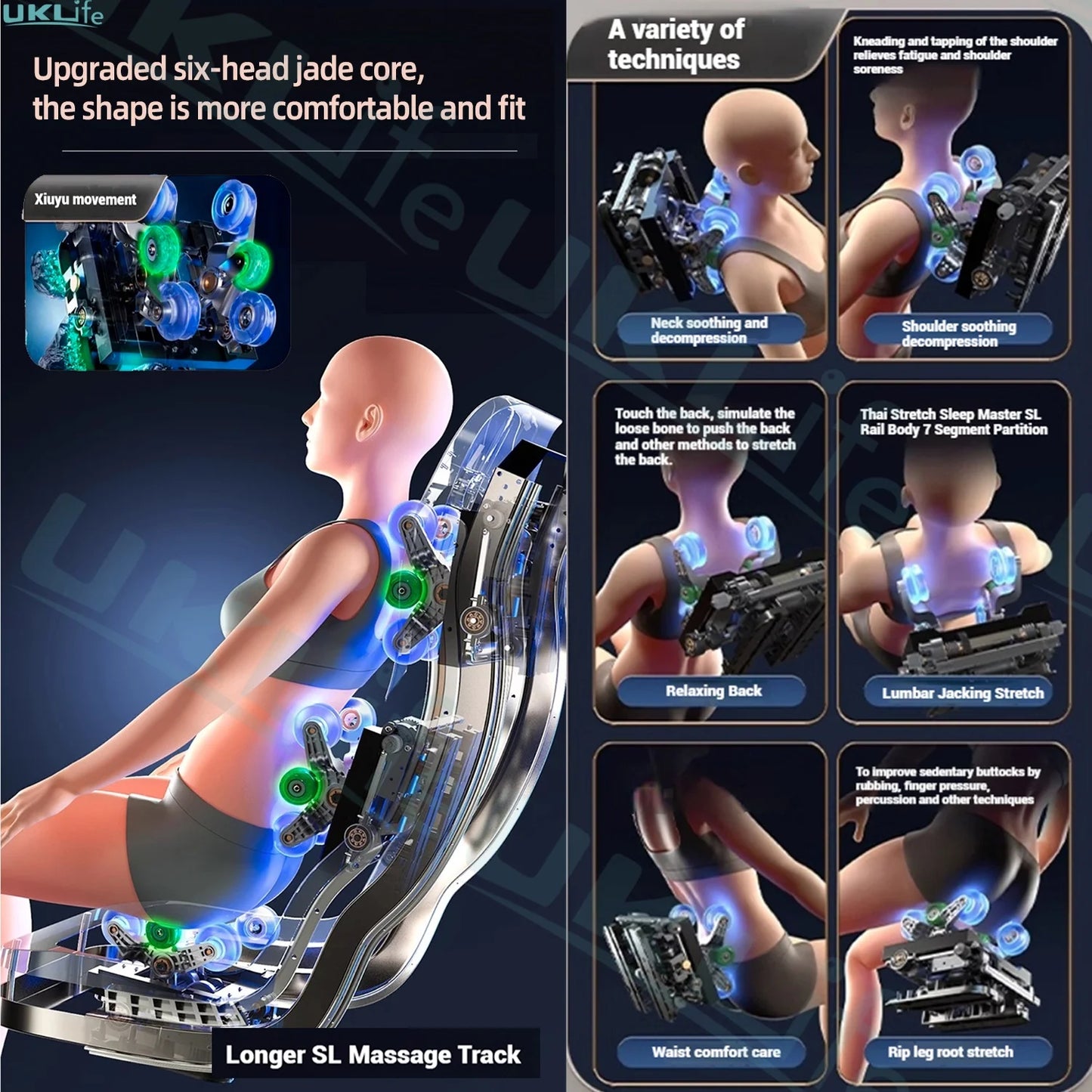 2025 Upgrade 6D Jade-Rollen-Massagesessel mit KI-Sprachsteuerung, automatischem Körperscan, Thai-Stretching & Handyhalter – Schwerelosigkeit F