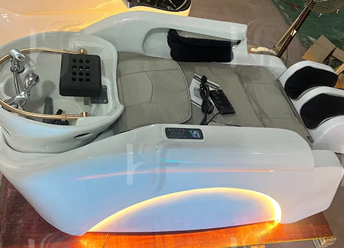 Hair Salon Furniture Lay Down Washing Chair Electric Massage Head Spa Shampoo Bed