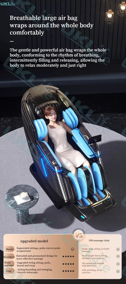 Neuer Dual Core Massagesessel 2025 Fortschrittlicher 4D Zero Gravity Body Scan Ganzkörper-Airbag Shiatsu Rücken- und Fußrollen-Liegesessel für Zuhause