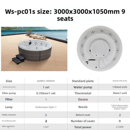 Smart Whirlpool Jacuzzi Spa-Wanne Tragbare Innen- und Außen-Badewanne mit Surfmassage Außen-Massagebadewanne Luft-Wasserdüse Möbel