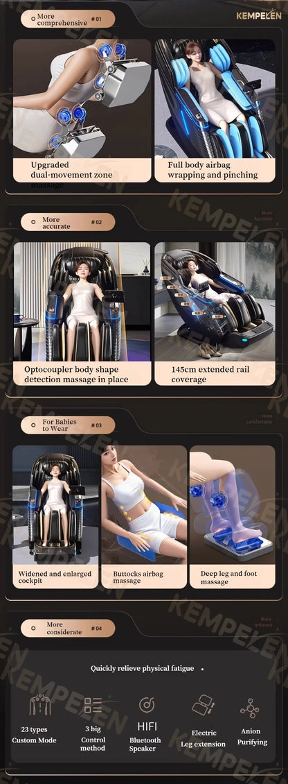 Dual-Core 4-Hand Massage Chair – Full Body Airbag Wrap, Optical Body Scan, Extended SL Track, Deep Leg & Foot Massage