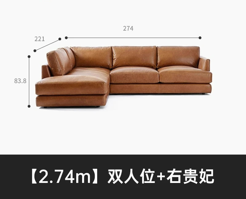 Ledersofa, antikes, milchbraunes, erstklassiges Rindsleder, L-förmiges Chaiselongue für das Wohnzimmer, amerikanisches Retro-Ledersofa