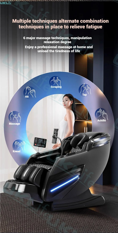 2025 Upgrade 6D Jade-Rollen-Massagesessel mit KI-Sprachsteuerung, automatischem Körperscan, Thai-Stretching & Handyhalter – Schwerelosigkeit F