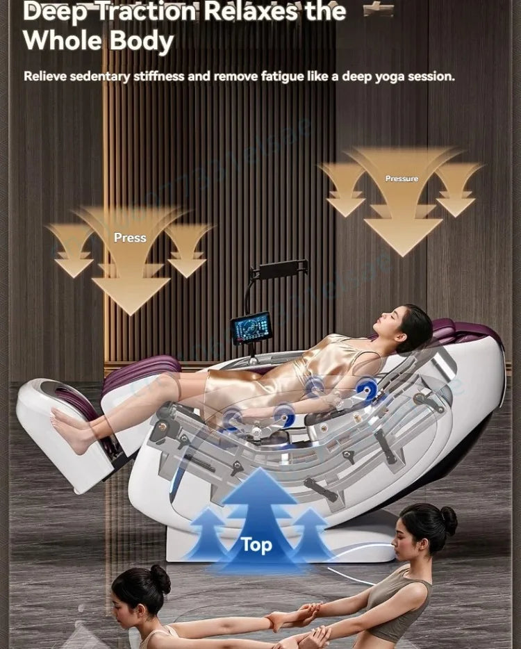 Fauteuil de massage intelligent 4D+4D, massage complet du corps, zéro gravité, fauteuil inclinable électrique Shiatsu avec rouleaux pour les pieds, scan corporel, chauffage