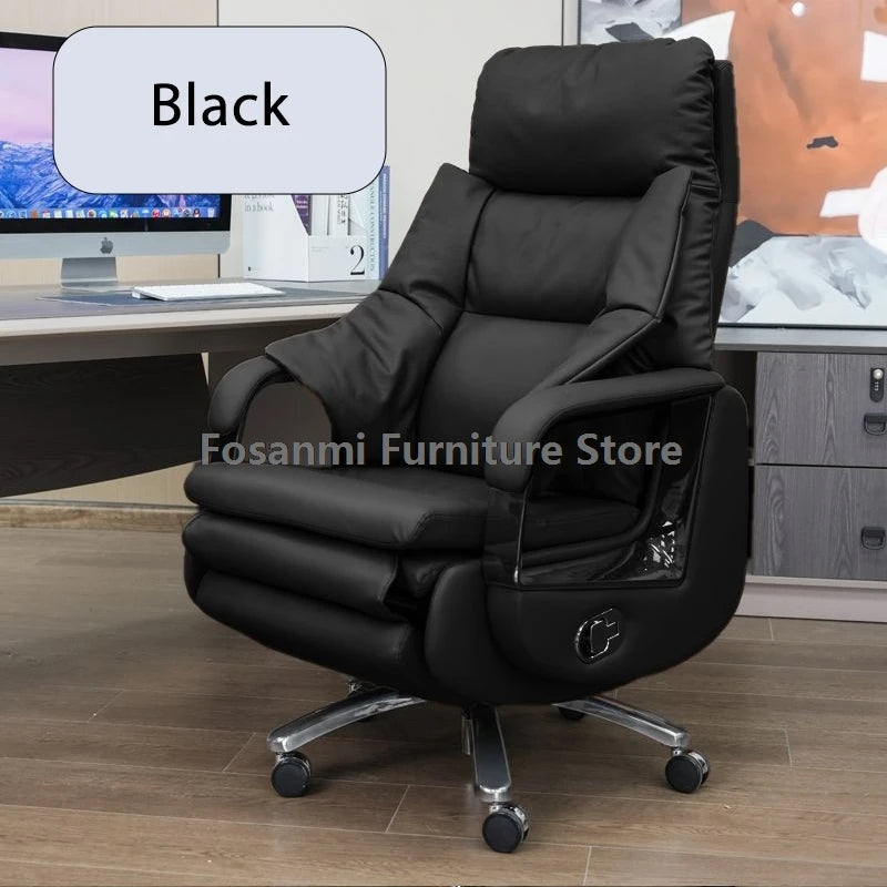 Elektrischer bequemer Bürostuhl für Chefs und Führungskräfte aus Leder, Liegestuhl, weiche Heimbürostühle, ergonomischer Gaming-Schreibtisch-Drehstuhl