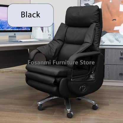 Elektrischer bequemer Bürostuhl für Chefs und Führungskräfte aus Leder, Liegestuhl, weiche Heimbürostühle, ergonomischer Gaming-Schreibtisch-Drehstuhl