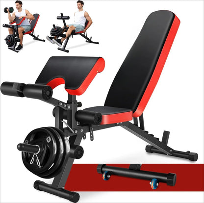 800LBS Verstellbare Hantelbank, Trainingsbank für das Home-Gym, Hantelbank mit Beinstreck- und Beincurler-Funktion, Curlbank