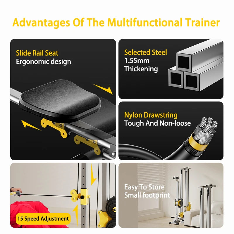 Home Gym LAT Pull Down Machine with High & Low Pulleys Fitness Rowing Machine100KG with LAT and Low Row Bars for Muscle Training