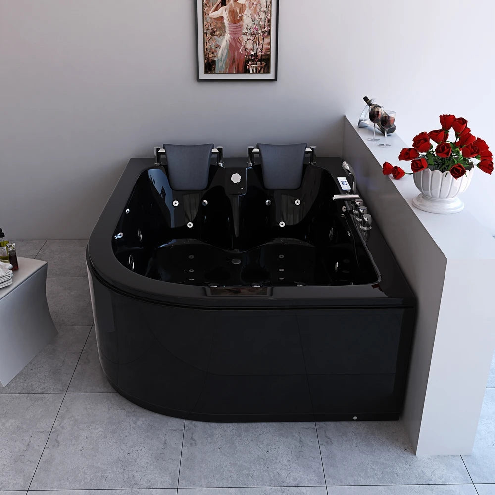 Schwarze Acryl-2-Personen-freistehende Luftstrahl-Massage-Badewanne Whirlpool Intelligente LED-Licht-Spa-Badewanne