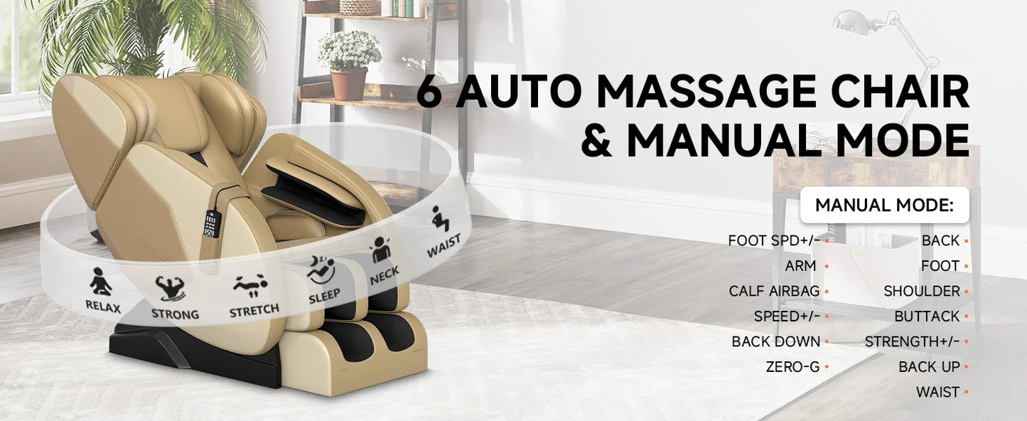 Liegesessel, Ganzkörper-Airbag-Massage, One-Touch-Schwerelosigkeit, Fußroller und Bluetooth, für Zuhause