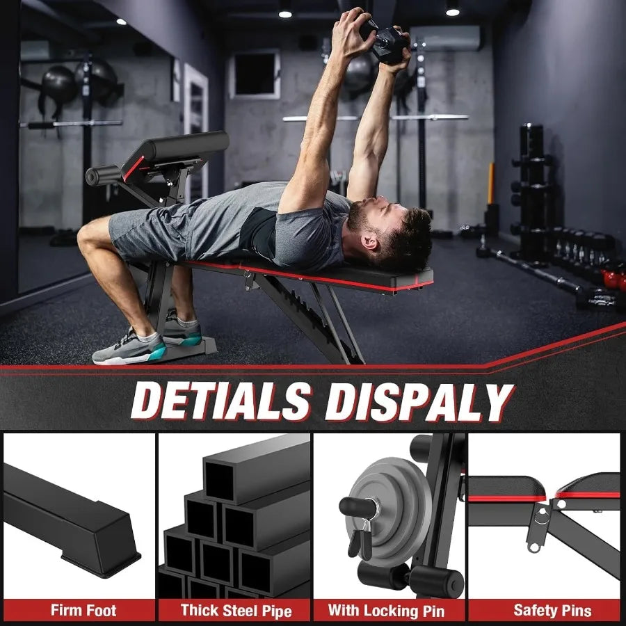 Adjustable Weight Bench for Home Gym: 800 LB Stable Incline Decline Bench for Dumbbell Exercises and Full Body Workouts Fast Fo
