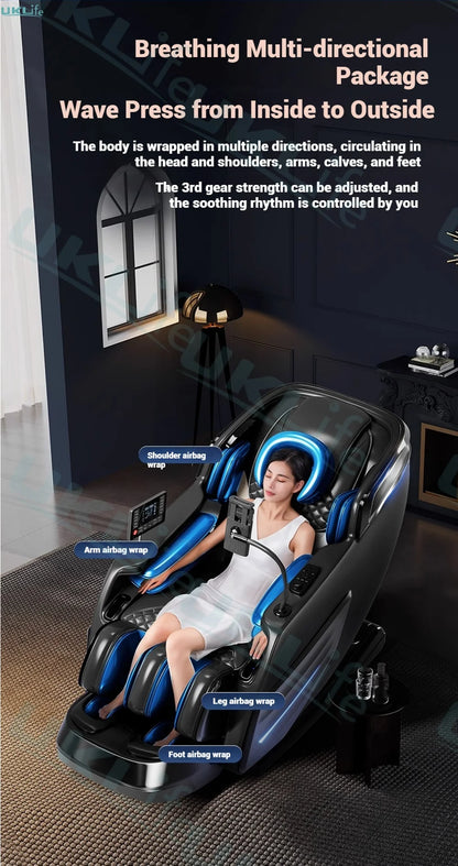 2025 Upgrade 6D Jade-Rollen-Massagesessel mit KI-Sprachsteuerung, automatischem Körperscan, Thai-Stretching & Handyhalter – Schwerelosigkeit F