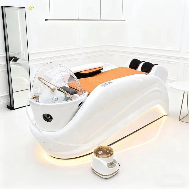 Hersteller liefert Head Spa Bett Haar-Shampoo-Stuhl LED-Licht elektrische Massage Shampoo-Stuhl mit Kopf-Physiotherapie-Shampoo
